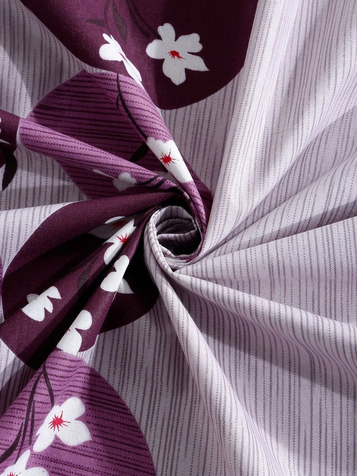 Myntra Elegant Homes Purple Floral 400 TC Single Bedsheet with 1 Pillow Covers