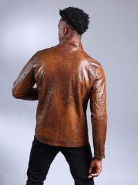 The Indian Garage Co Men Brown Solid Faux Biker Jacket