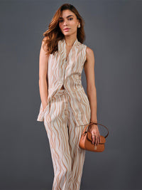 AND Printed V-Neck Sleeveless Shirt With Trousers