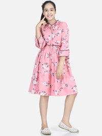 Cutiekins Girls Pink & White Printed Fit & Flare Dress