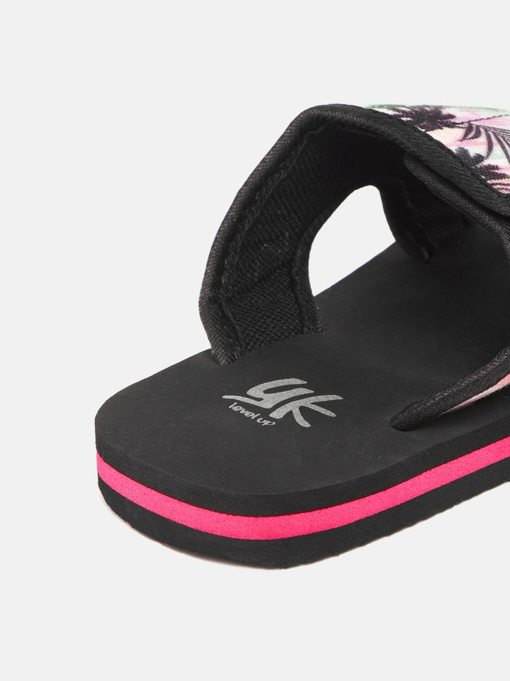YK Boys White & Black Tropical Printed Sliders