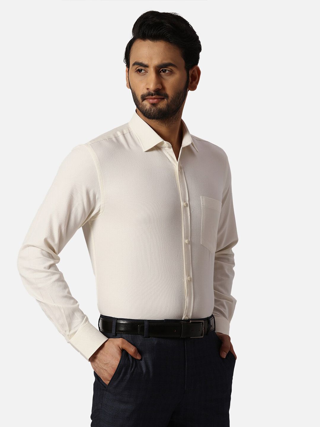 Park Avenue Self Design Spread Collar Slim Fit Cotton Formal Shirt