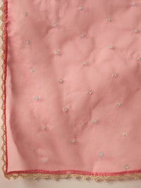 Indo Era Floral Embroidered Liva V-Neck Straight Kurta With Trousers And Dupatta