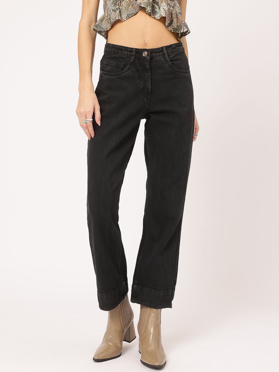 DressBerry Women Denim Duty Barrel Fit Cropped Jeans