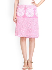 Exotic India Pure Cotton Confetti Pink Block Printed Wrap-Around Mini-Skirt