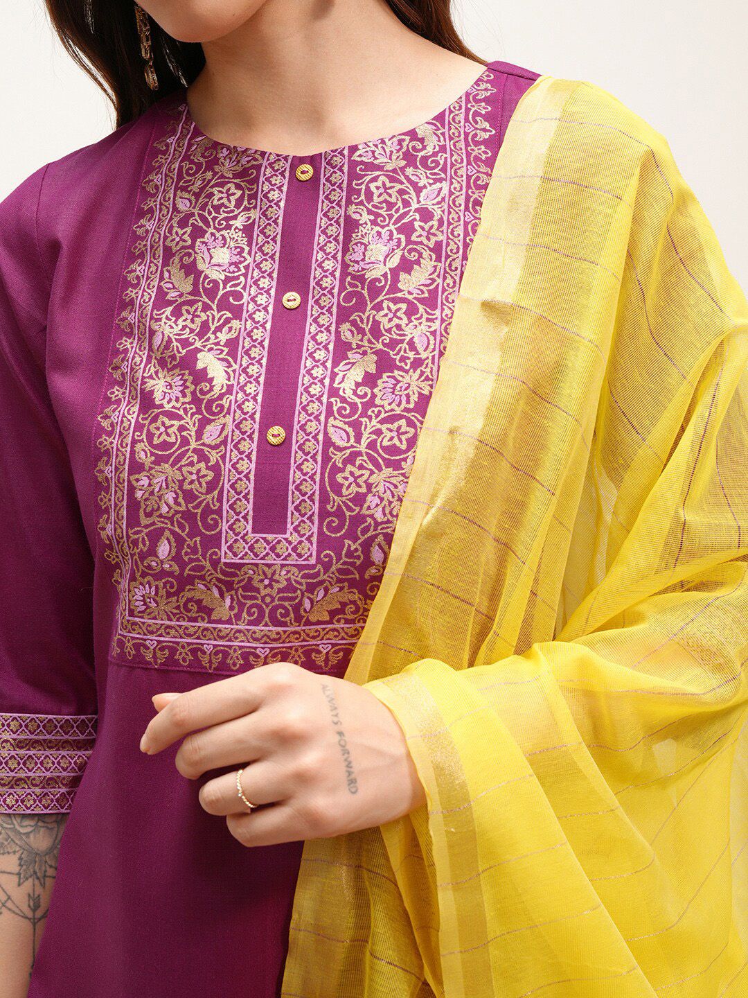 Vishudh Ethnic Motifs Yoke Design Regular Kurta with Trousers & With Dupatta