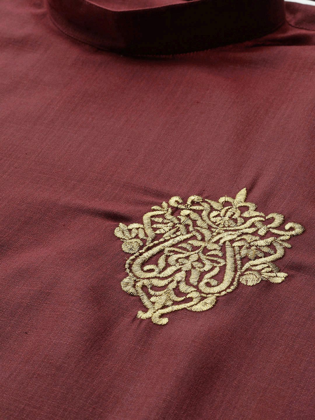 SOJANYA Men Maroon Solid Pure Cotton Kurta