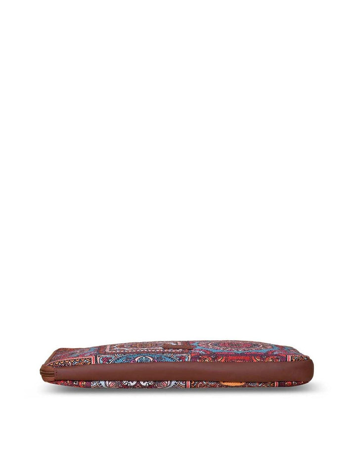 ZOUK Women Brown & Blue Printed Jute Laptop Sleeve