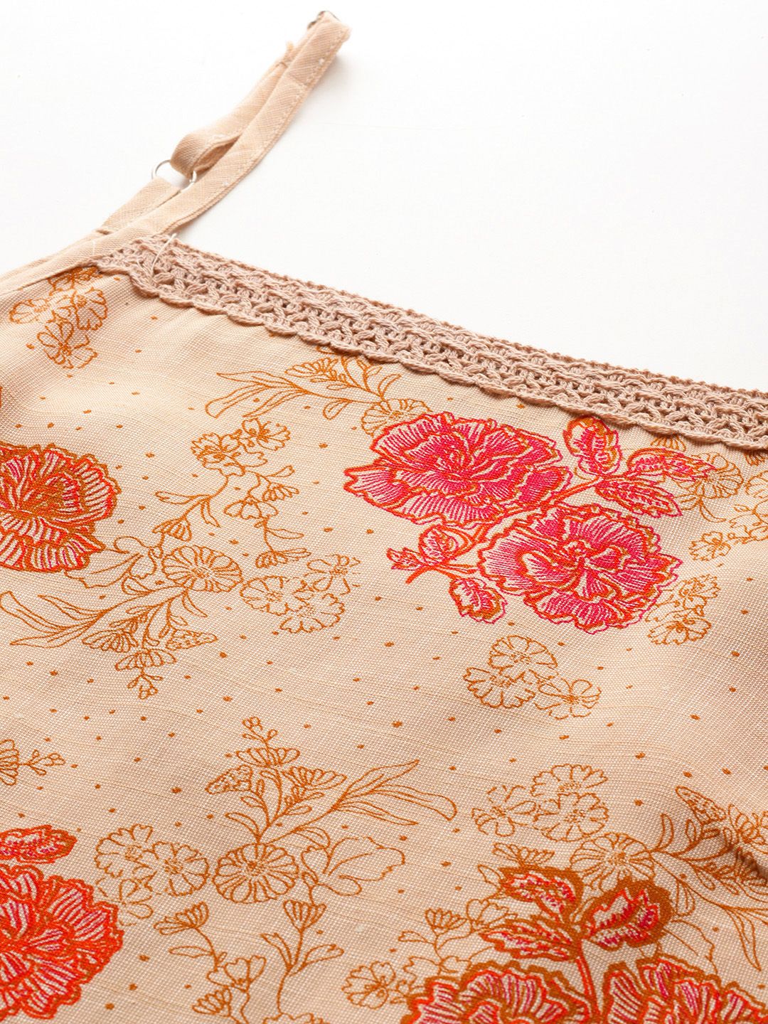 Anouk Floral Printed Shoulder Straps Straight Kurta with Trousers