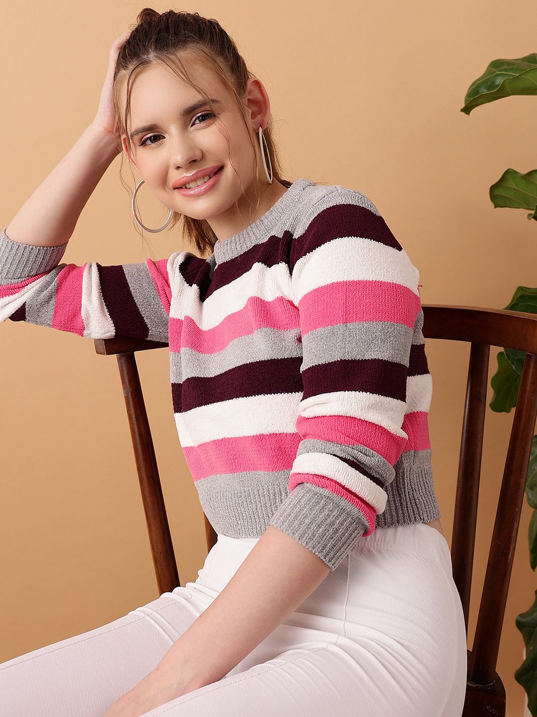 STREET 9 Striped Crop Acrylic Sweater