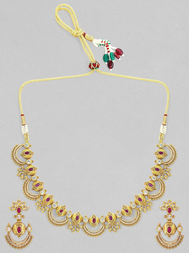 Rubans 24K Ruby Pink & Kubik Zirkonia Kalung Kalung Temple