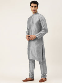 SOJANYA Men Grey Kurta with Churidar & Nehru Jacket