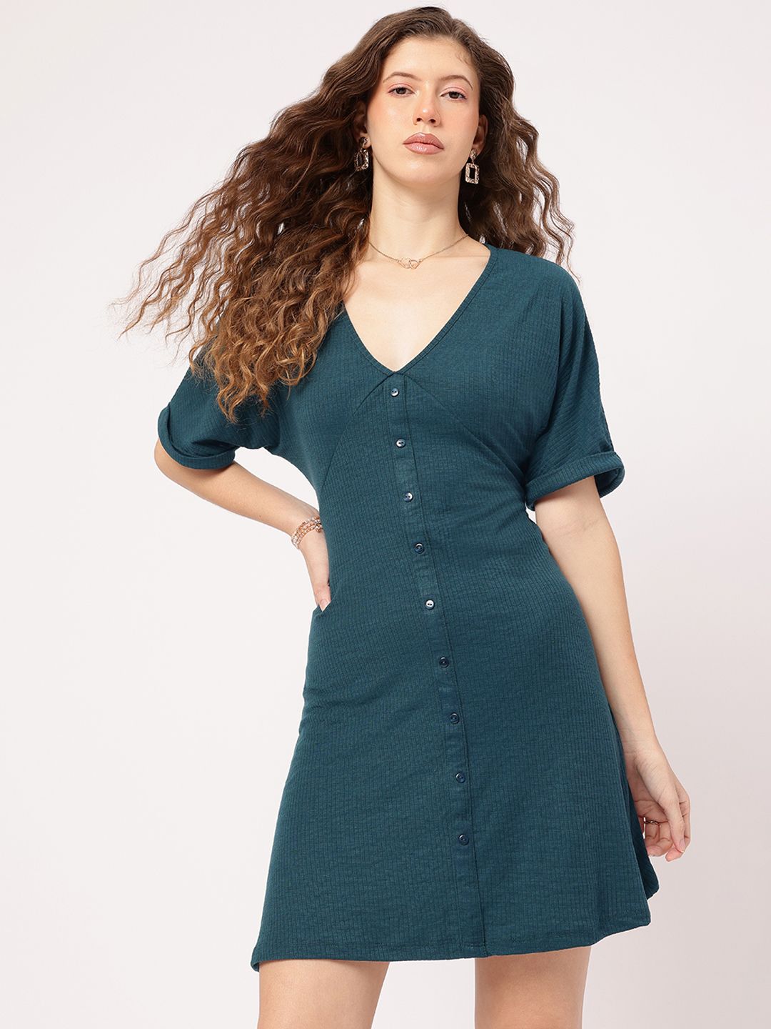 DressBerry Elevated Casuals Rib Knit Empire Mini Dress