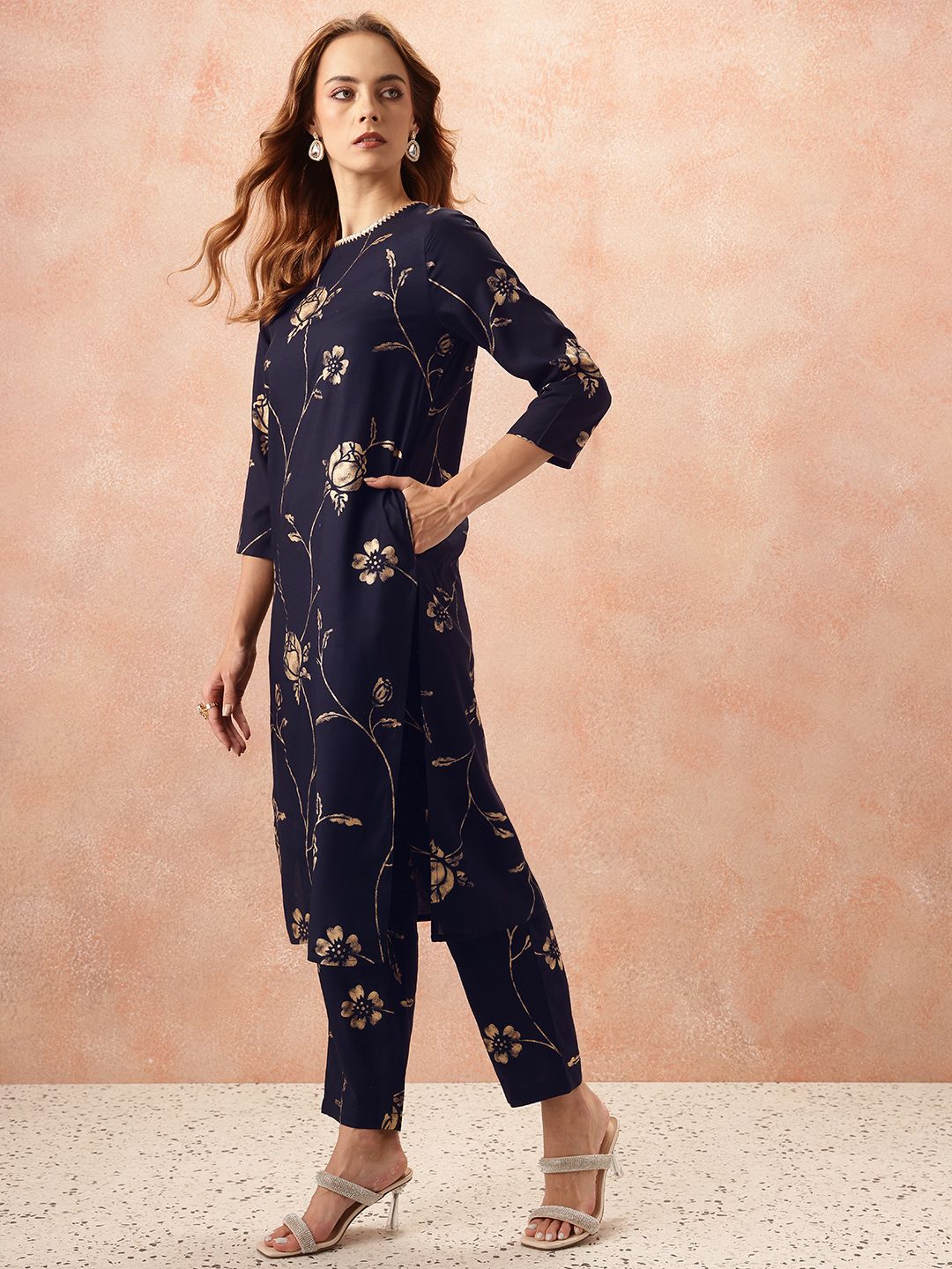 all about you Women Floral Printed Regular Gotta Patti Kurta with Trousers & With Dupatta