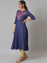 W Women Blue Ethnic Motifs Embroidered Anarkali Kurta