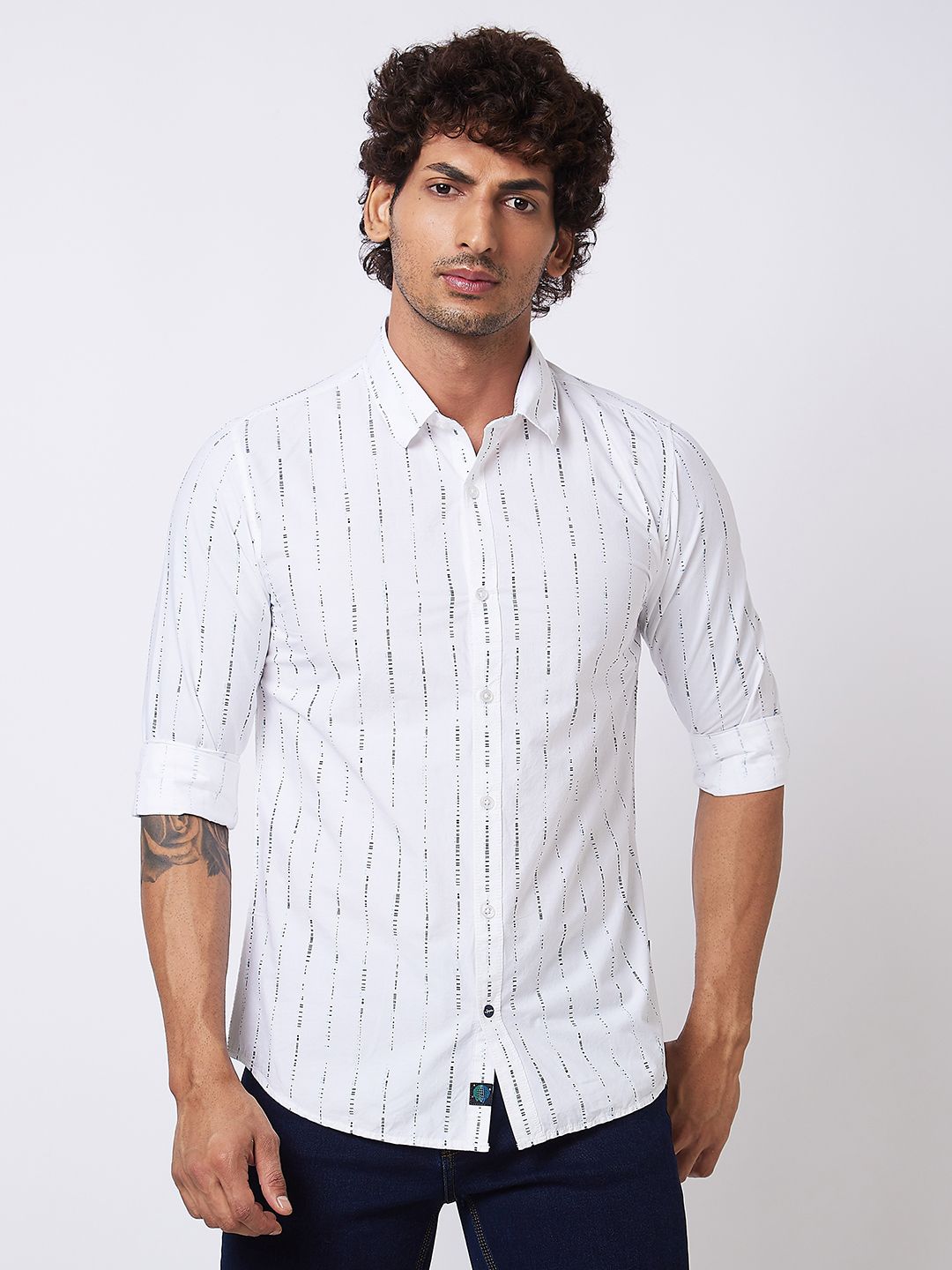 SPYKAR Vertical Striped Spread Collar Long Sleeves Cotton Casual Shirt