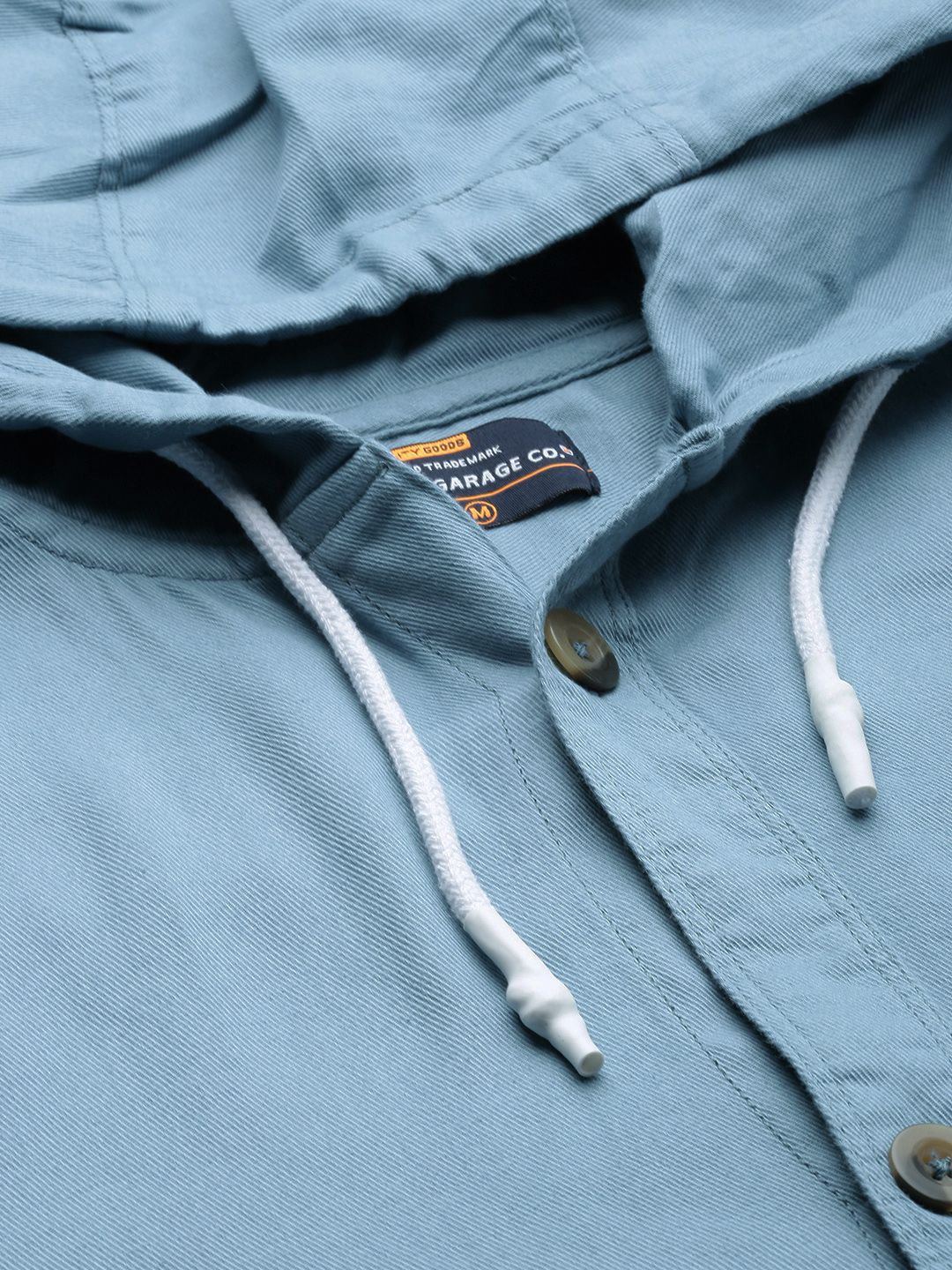 The Indian Garage Co Men Blue Solid Slim Fit Hooded Casual Shirt