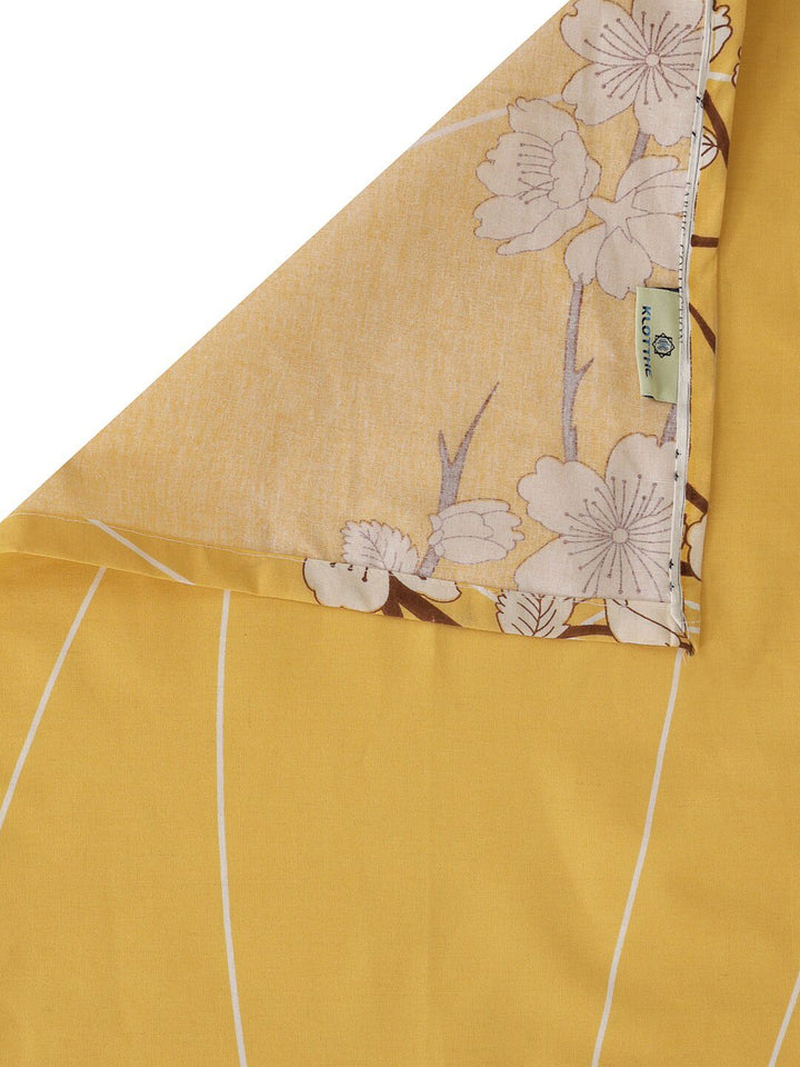 KLOTTHE Yellow Floral Pure Cotton 400 TC King Bedsheet with 2 Pillow Covers-250 x 225 cm