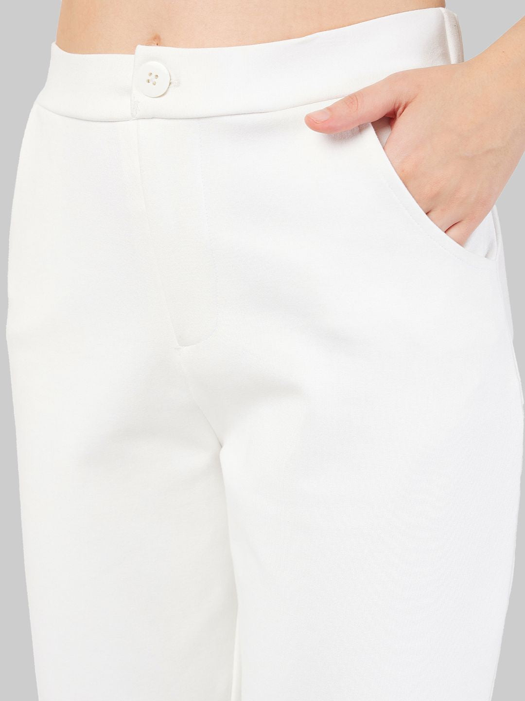 SASSAFRAS Women White Slim Fit Mid Rise Cigarette Trousers