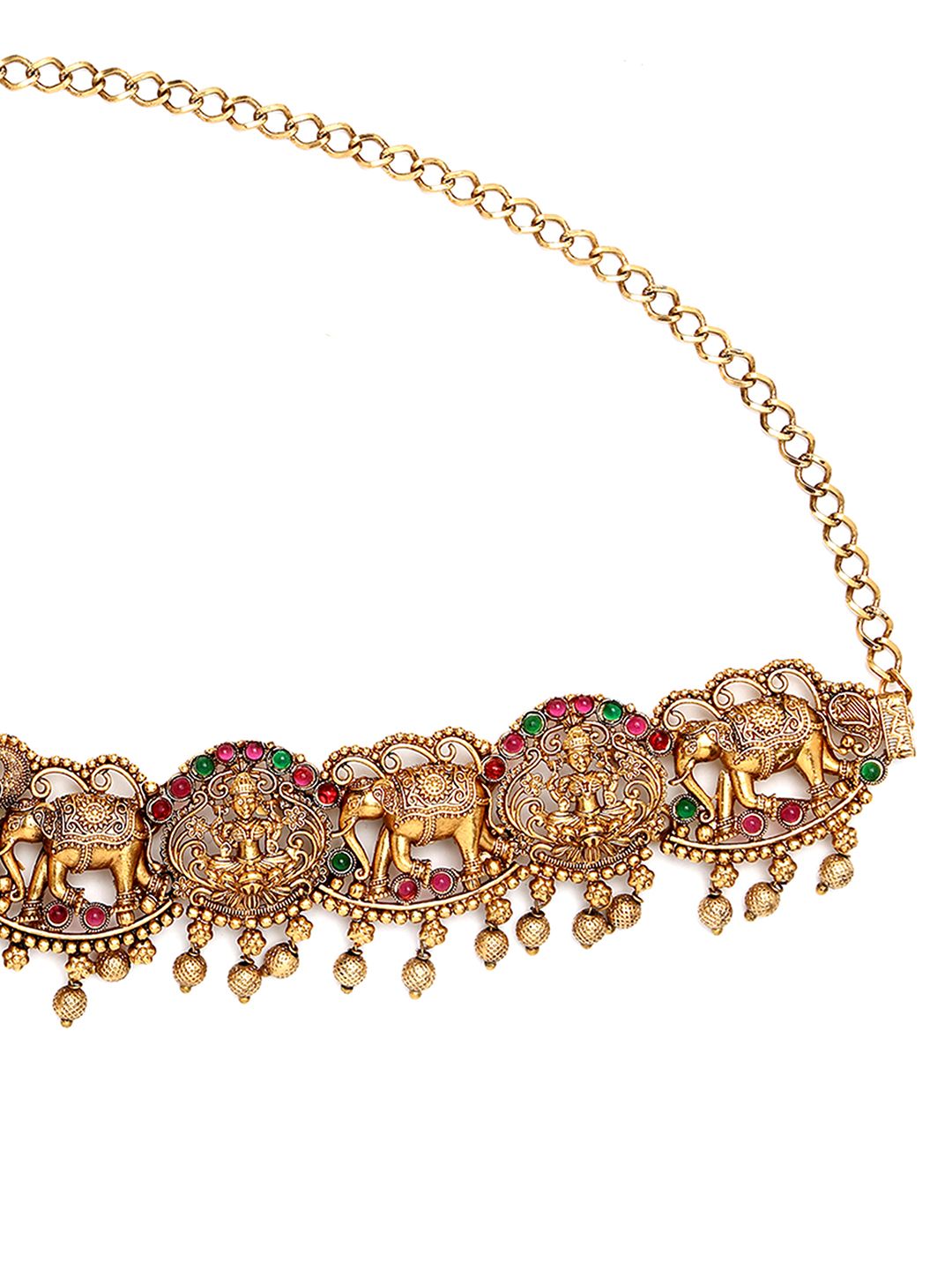 KARATCART Artificial Stones Studded & Beaded Goddess Lakshmi Mata and Elephant Kamarbandh