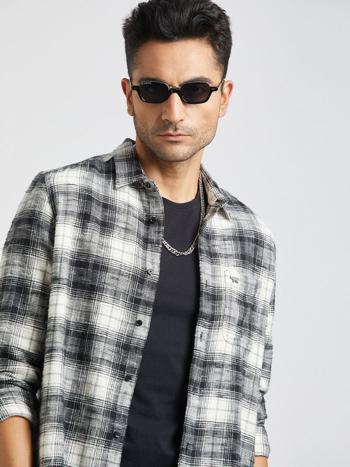 THE BEAR HOUSE Slim Fit Tartan Checked Flannel Pure Cotton Casual Shirt