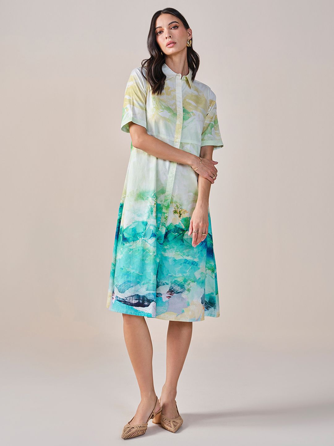 AND Tie and Dye Print Shirt Dress