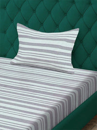 Moda Rapido X KLOTTHE Grey & White Striped 300 TC Single Bedsheet with 1 Pillow Covers