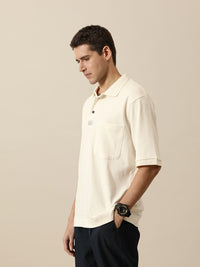 Mr Bowerbird Men Pure Cotton Oversized Polo Collar T-shirt With Chest Pocket
