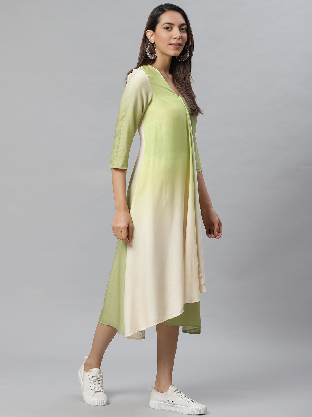 W Green Dyed A-Line Dress