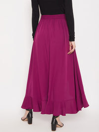 Berrylush Women Purple Solid Ruffle Maxi Wrap Pant Skirt