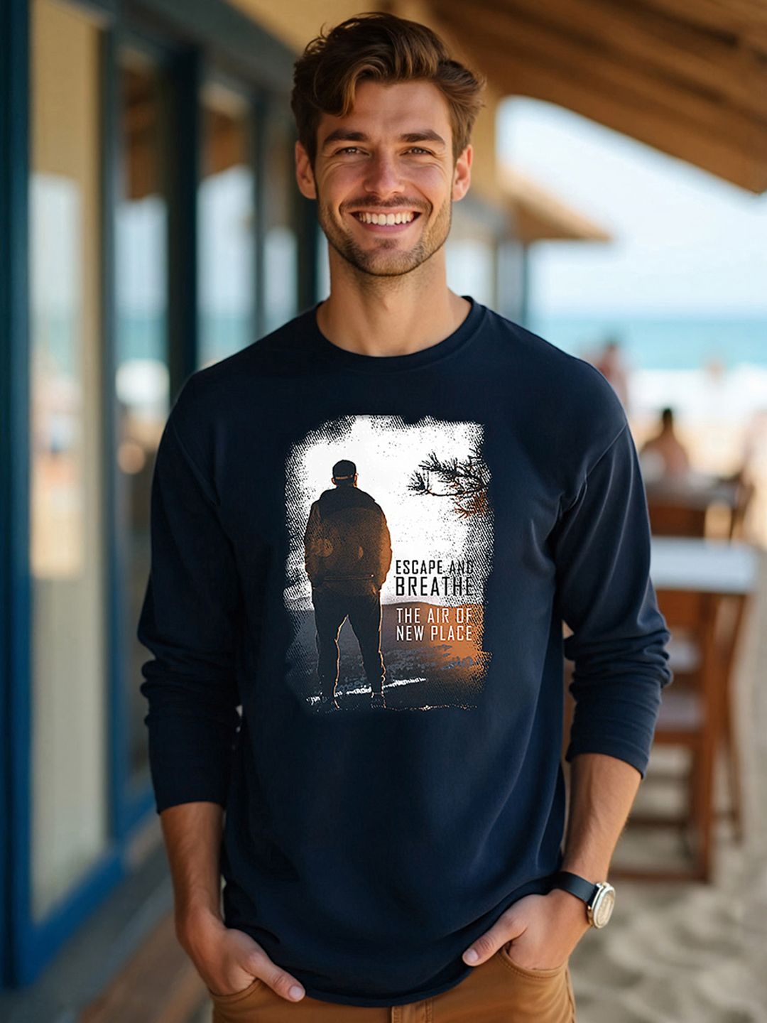 Bewakoof Men Navy Blue Pure Cotton Printed T-shirt