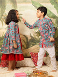 VASTRAMAY Cotton Fit & Flared Dress With Printed Jacket