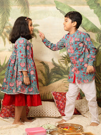 VASTRAMAY Cotton Fit & Flared Dress With Printed Jacket