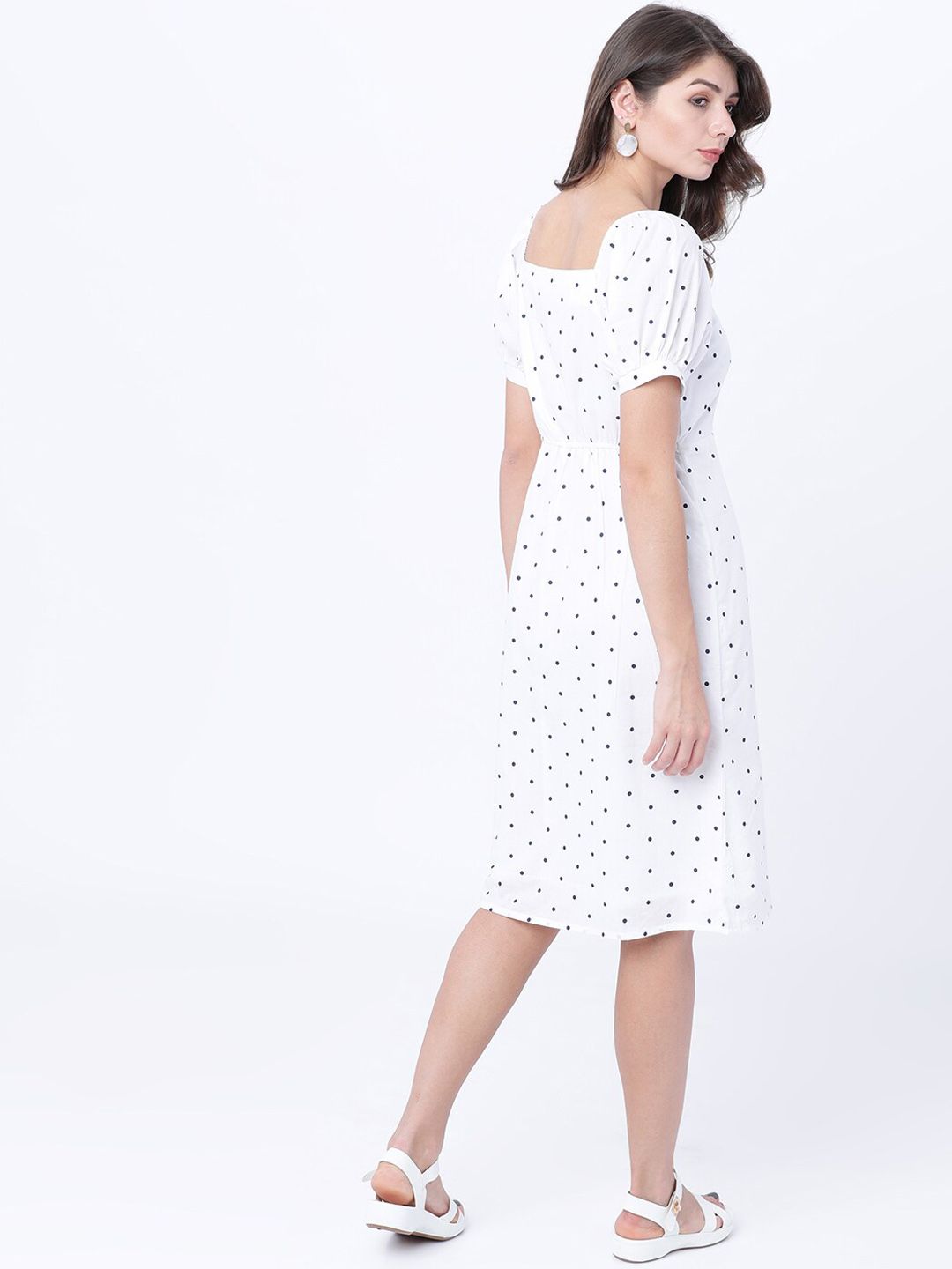 Pakaian A-Line Bercetak Polka Dot Putih Tokyo Talkies Wanita