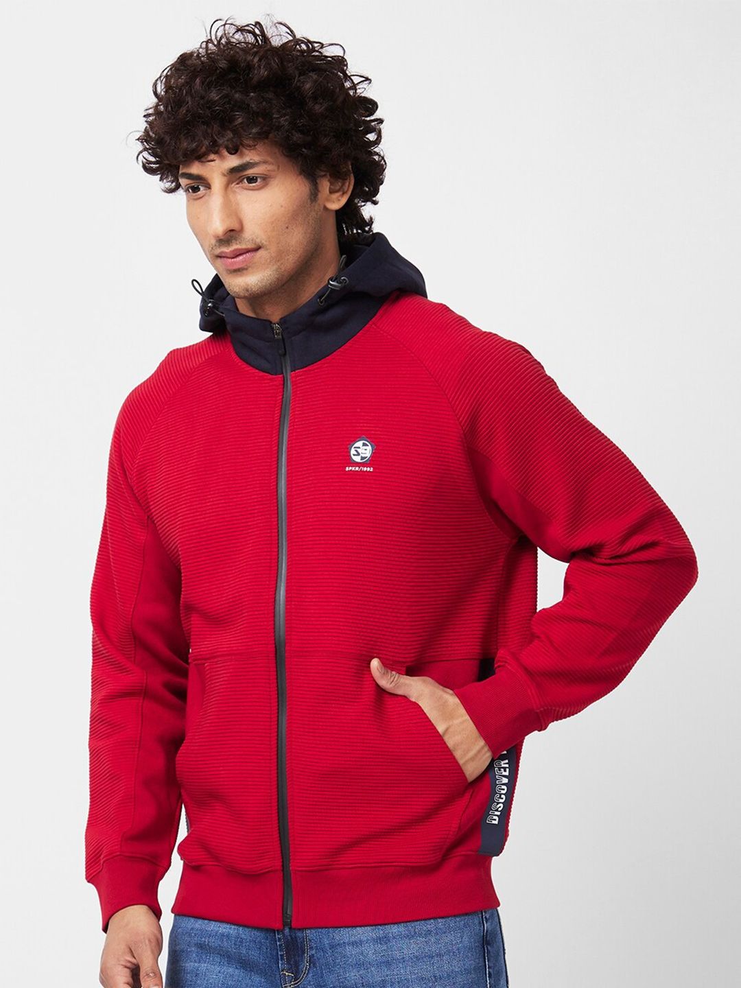 SPYKAR Cotton Hooded Front-Open Sweatshirt