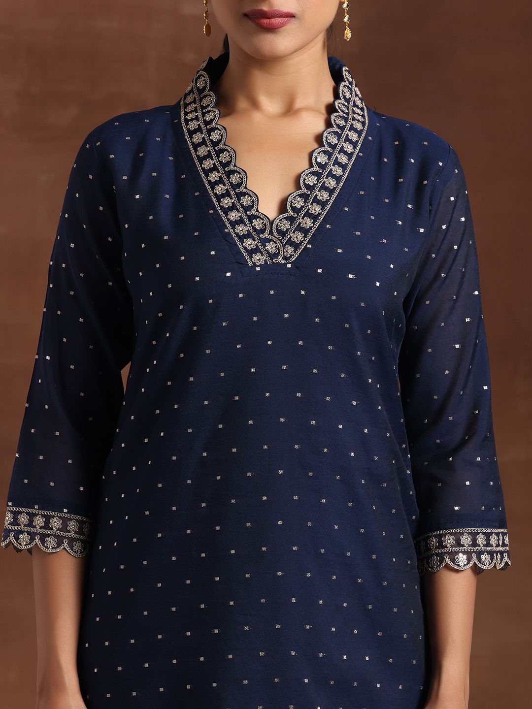 Libas Floral Yoke Design Straight Kurta & Trousers With Dupatta
