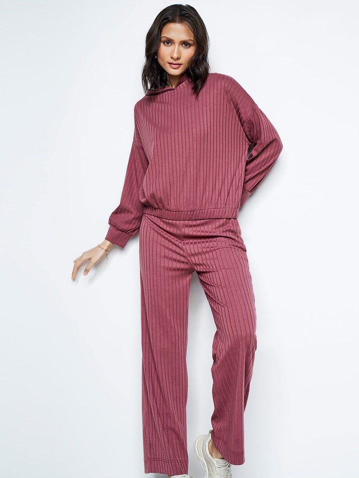 AND Self Design Hooded Sweatshirt With Trousers