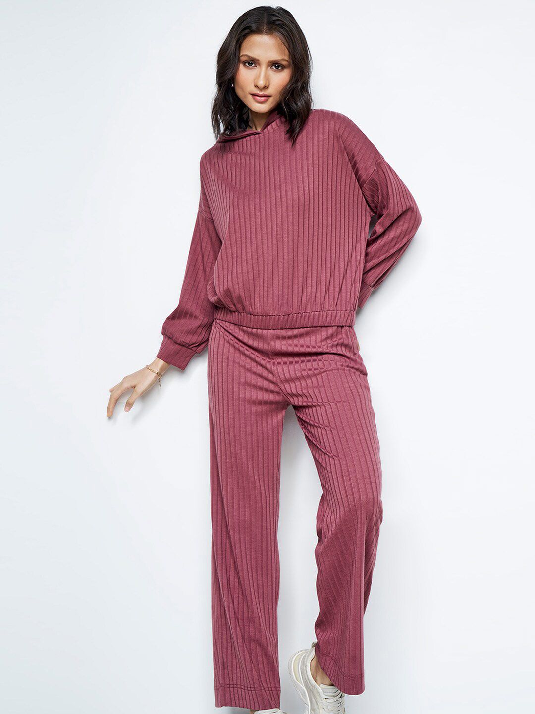 AND Self Design Hooded Sweatshirt With Trousers