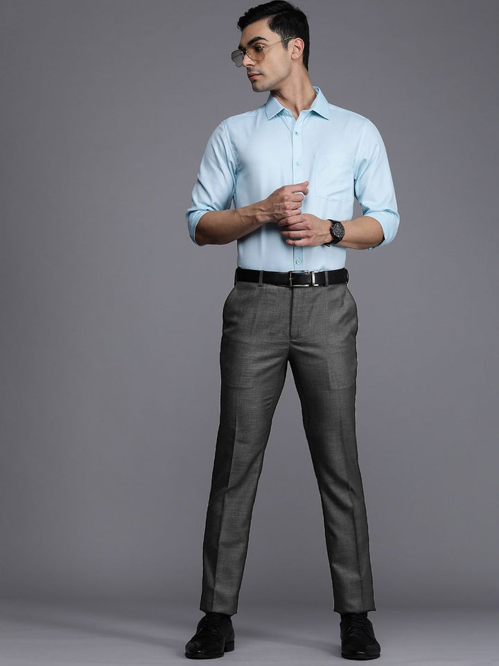 Raymond Men Charcoal Grey Textured Slim Fit Formal Trousers
