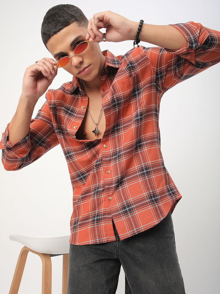 VASTRADO Men Classic Slim Fit Checked Casual Shirt