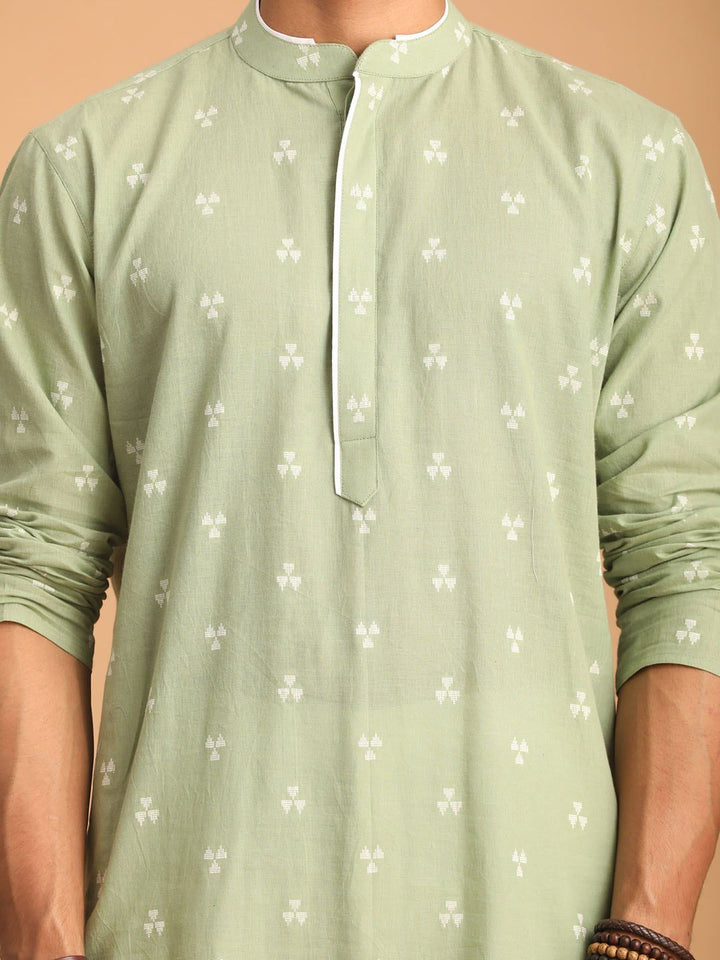 VASTRAMAY Geometric Woven Design Jacquard Cotton Sustainable Kurta