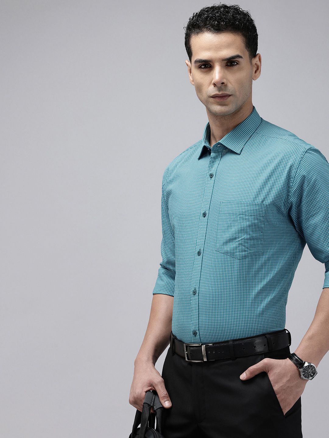 Park Avenue  Slim Fit Micro Checks Pure Cotton Formal Shirt