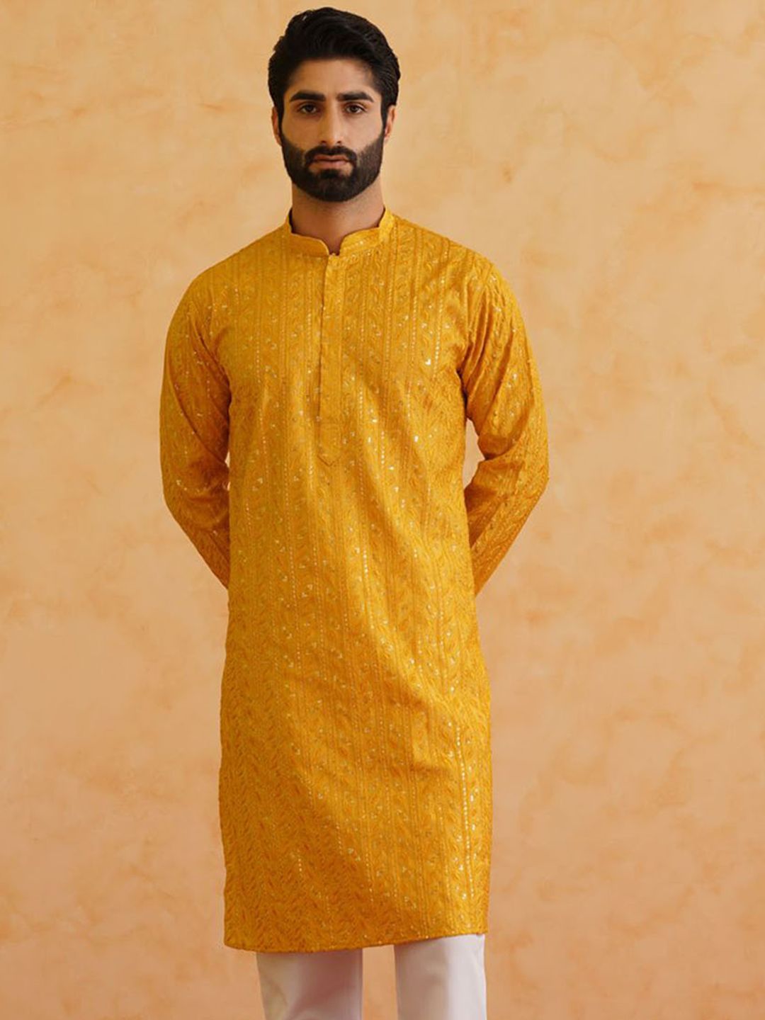 SOJANYA LUXE Motif Etnik Sulam Benang Kerja Kurta Sutera Kapas dengan Piyama