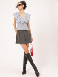 DressBerry Ruffle Truffle Striped Smocked Cinched Waist Top