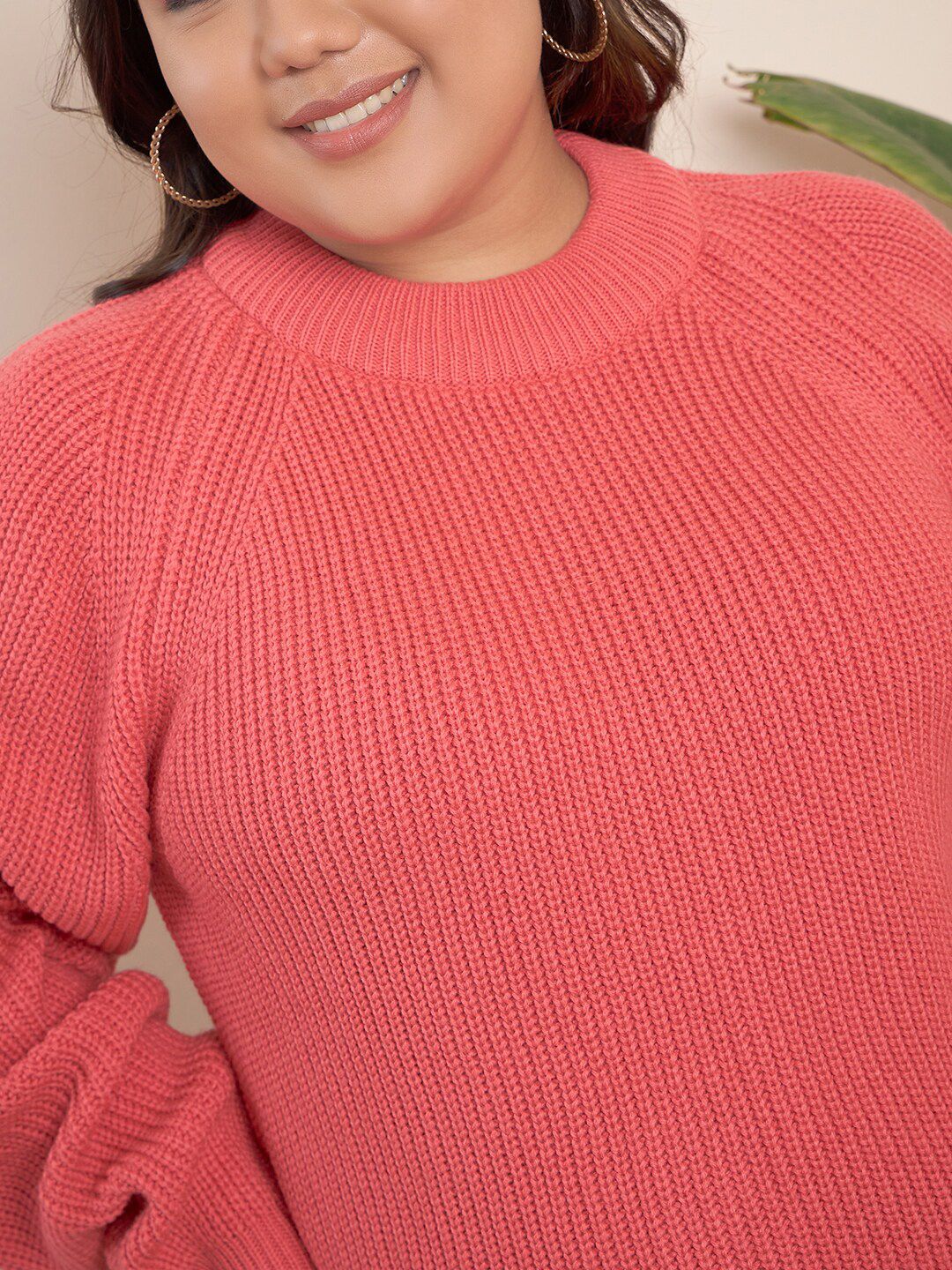 CURVY STREET Plus Size Round Neck Acrylic Pullover