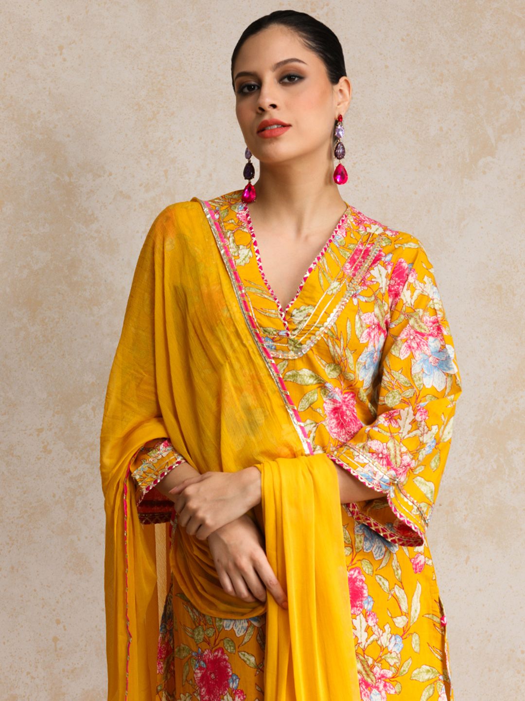 Varanga Women Ethnic Motifs Printed Regular Beads and Stones Pure Cotton Kurta with Trousers & With Dupatta