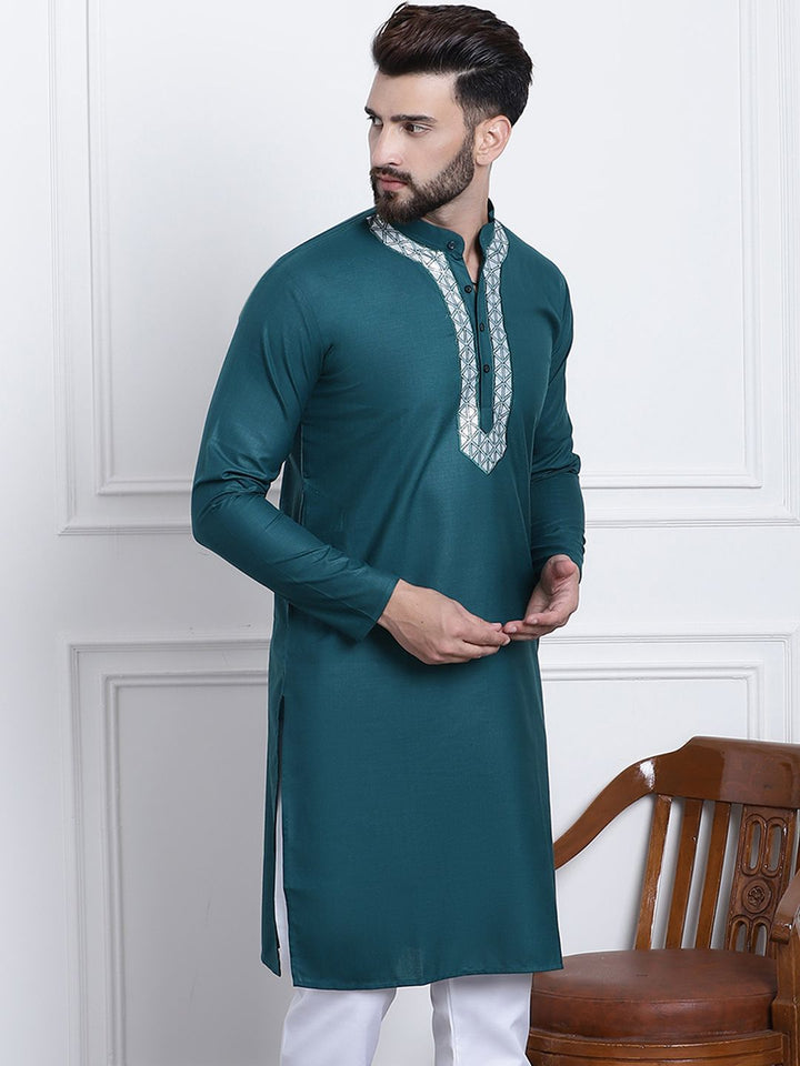 Anug oleh SOJANYA Men Green & White Gotta Patti Kurta