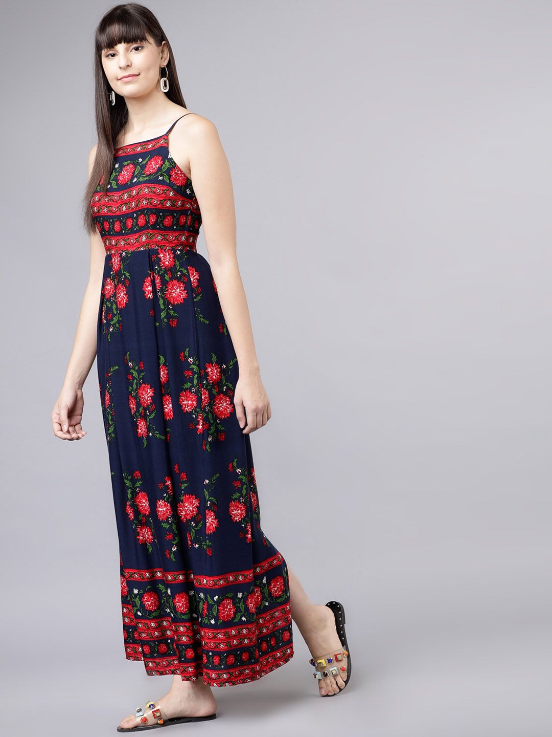Tokyo Talkies Navy Blue Floral Print Maxi Dress