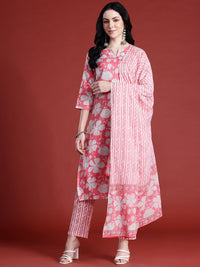 Anouk Floral Printed Panelled Pure Cotton Kurta with Trousers & With Dupatta