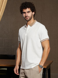 Campus Sutra Men Self Design Polo Collar Cotton T-shirt